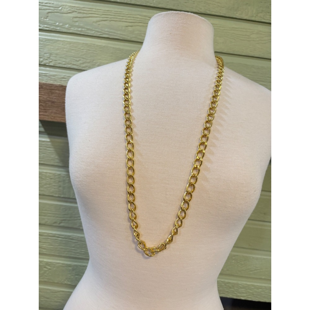 Gold Tone Chunky Curb Link Necklace Toggle Clasp 34 Inch Statement Chain